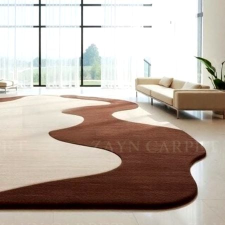 Handcrafted Abstract Brown Ivory Freeform Area Rug